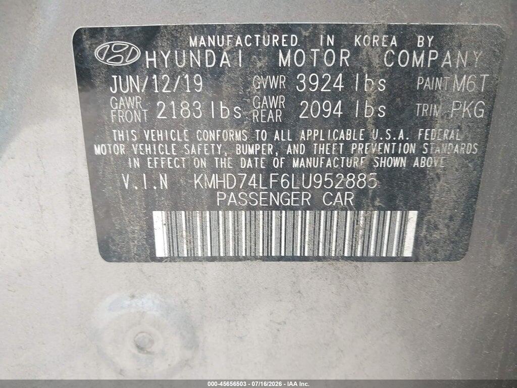 KMHD74LF6LU952885 2020 HYUNDAI ELANTRA photo no. 9