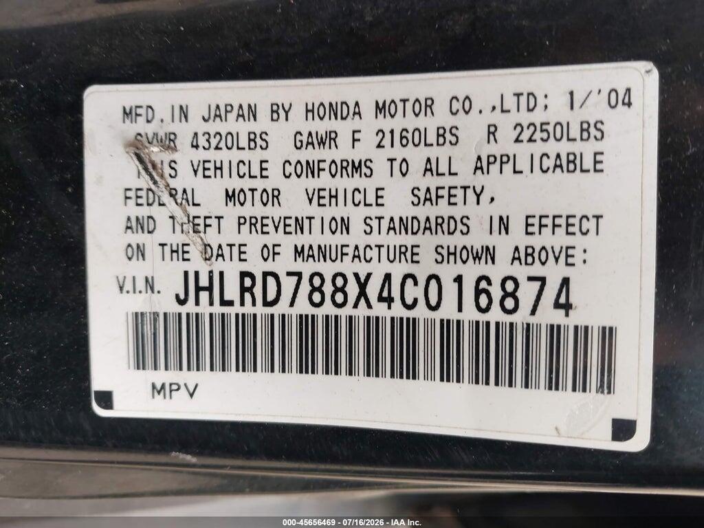 JHLRD788X4C016874 2004 HONDA CR-V photo no. 9