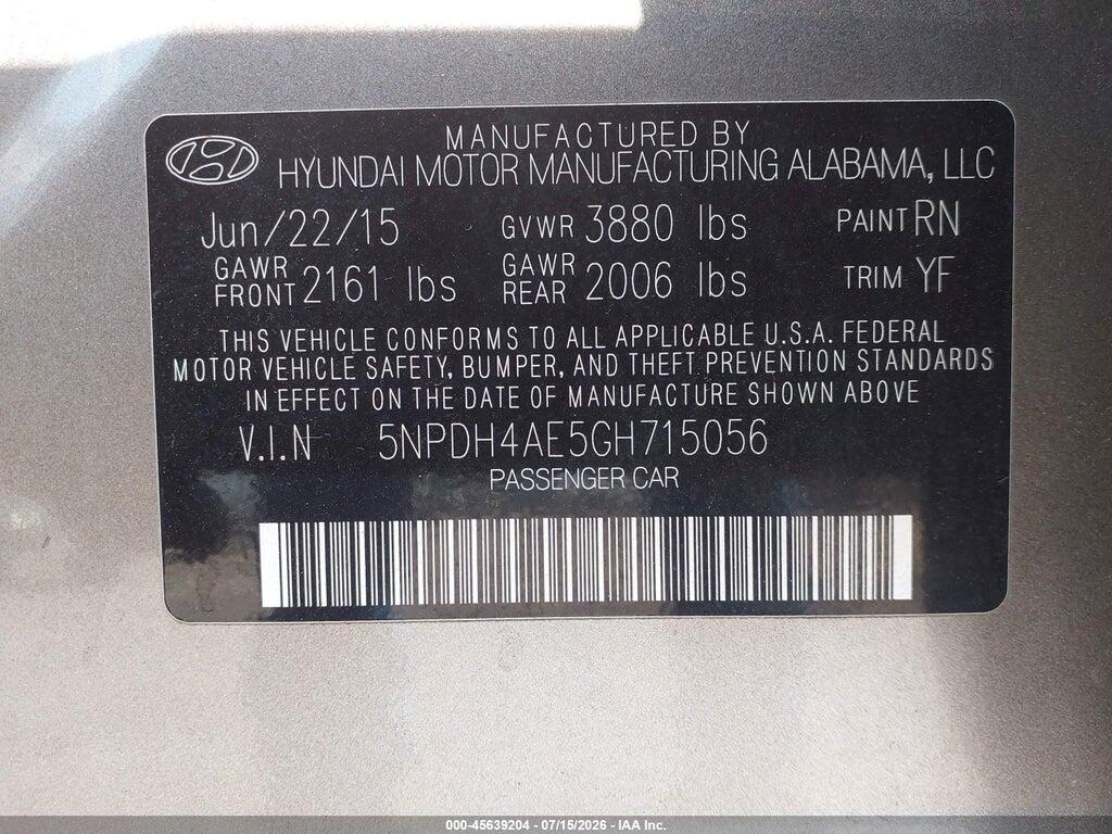 5NPDH4AE5GH715056 2016 HYUNDAI ELANTRA photo no. 9