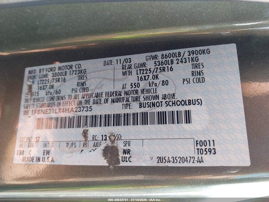 1FBNE31LX4HA23735 2004 FORD E-350 SUPER DUTY photo no. 9