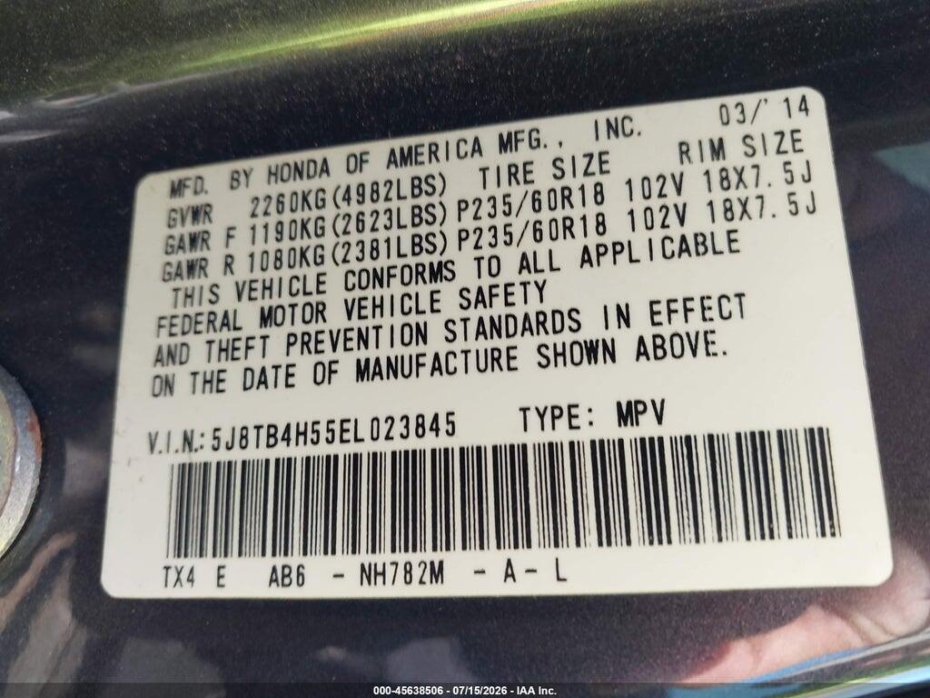 5J8TB4H55EL023845 2014 ACURA RDX photo no. 9