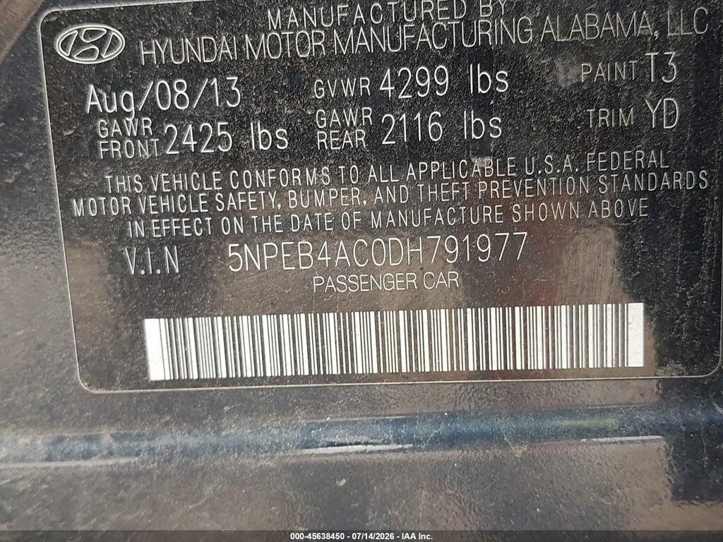5NPEB4AC0DH791977 2013 HYUNDAI SONATA photo no. 9