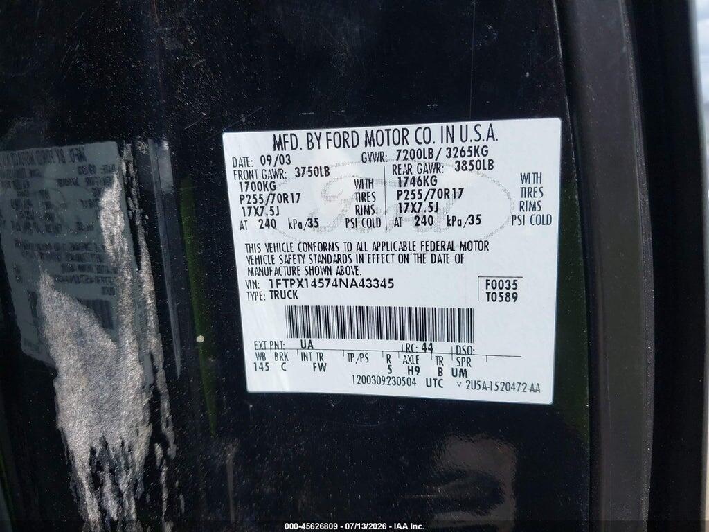 1FTPX14574NA43345 2004 FORD F-150 photo no. 9