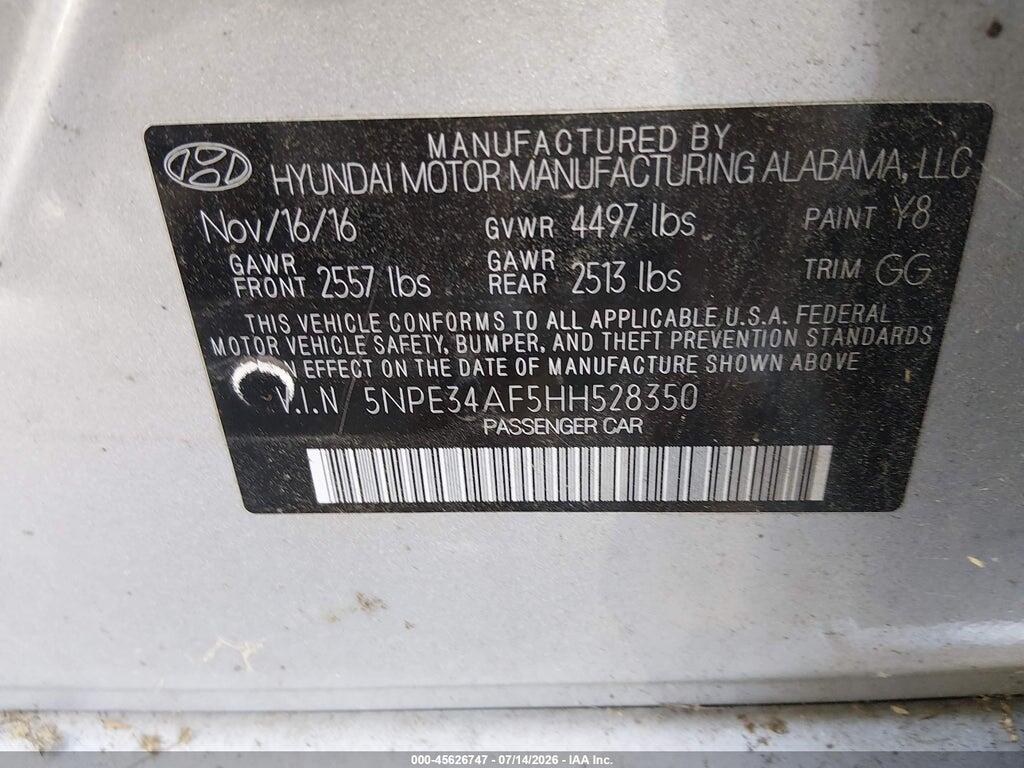 5NPE34AF5HH528350 2017 HYUNDAI SONATA photo no. 9
