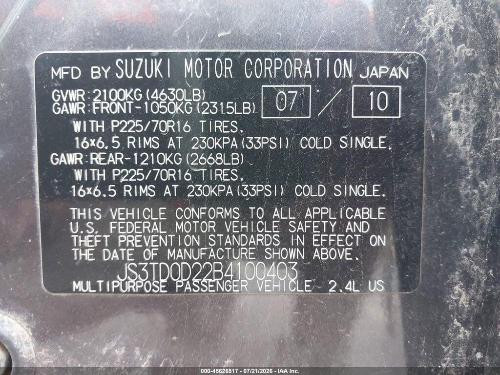 JS3TD0D22B4100403 2011 SUZUKI GRAND VITARA photo no. 9