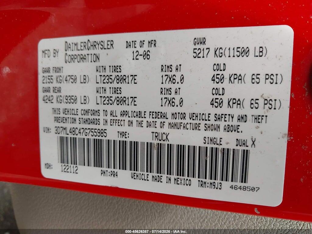 3D7ML48C47G755985 2007 DODGE RAM 3500 photo no. 8