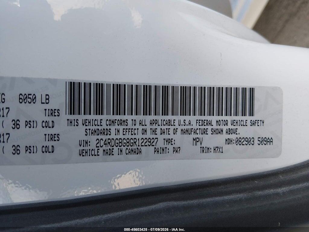 2C4RDGBG8GR122927 2016 DODGE GRAND CARAVAN photo no. 9