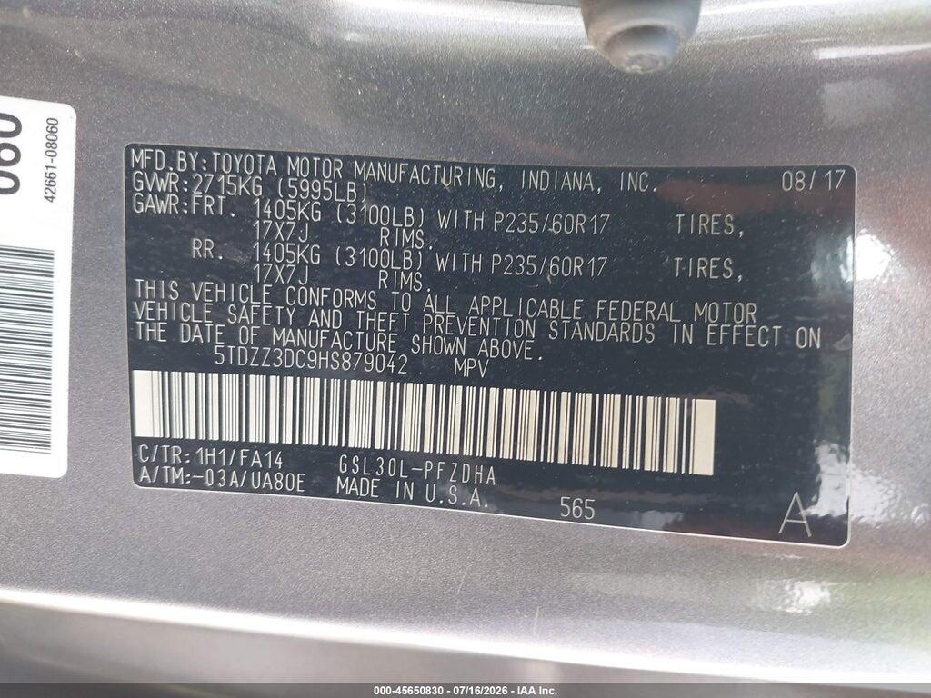 5TDZZ3DC9HS879042 2017 TOYOTA SIENNA photo no. 9