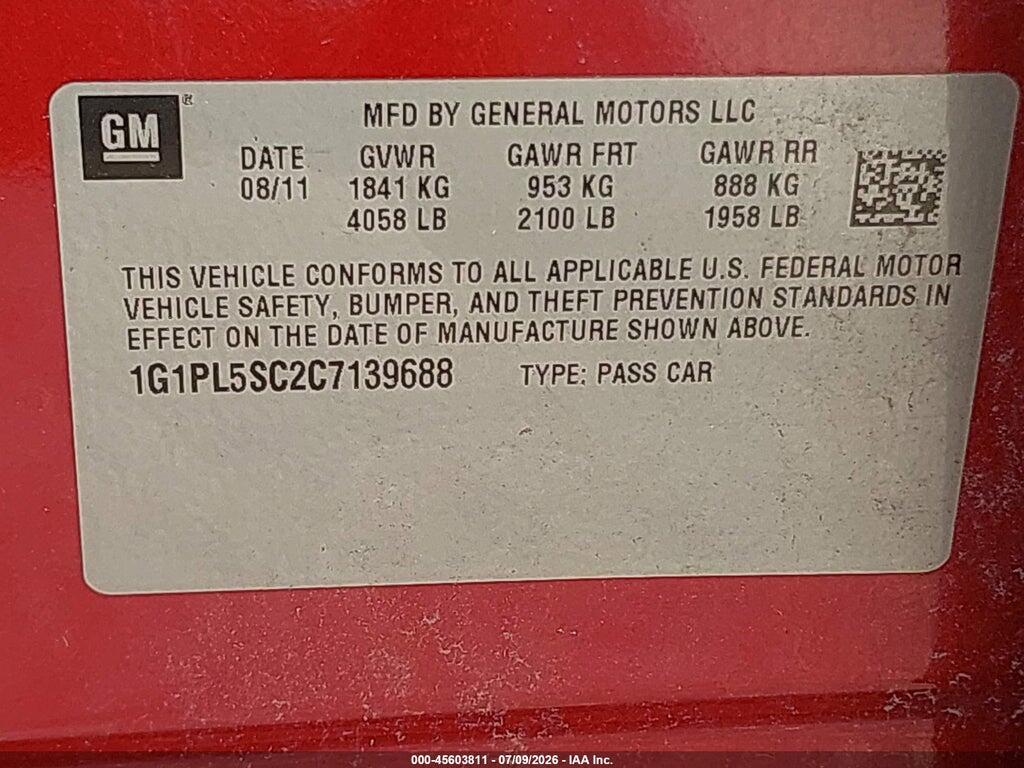 1G1PL5SC2C7139688 2012 CHEVROLET CRUZE photo no. 9