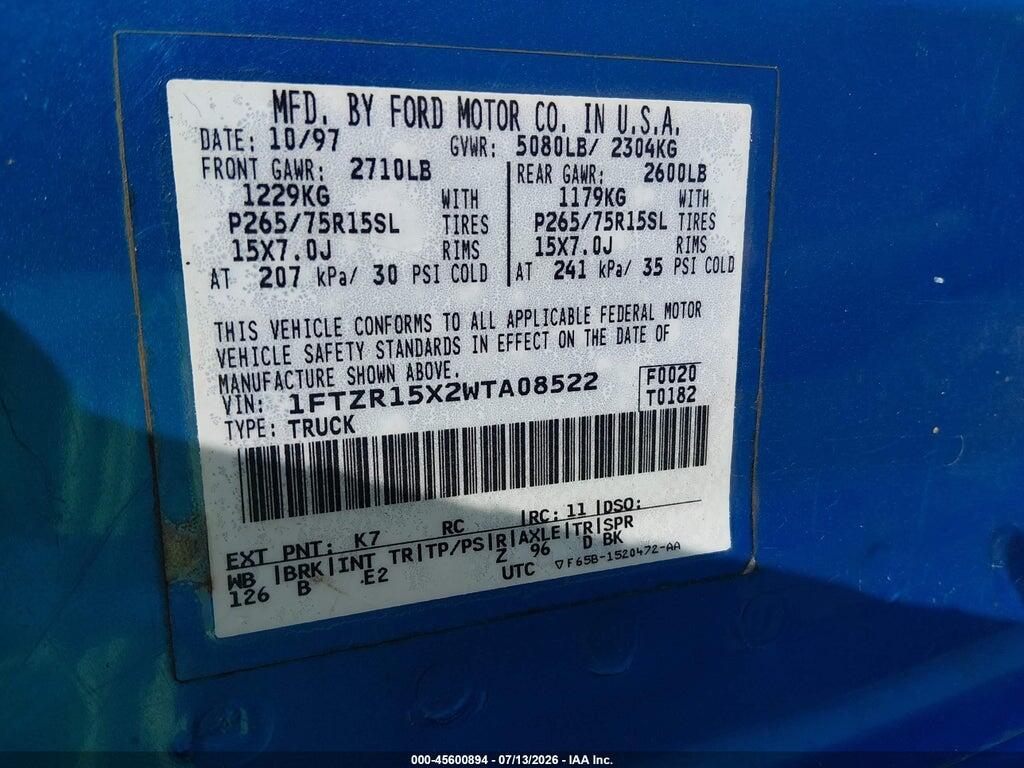 1FTZR15X2WTA08522 1998 FORD RANGER photo no. 9