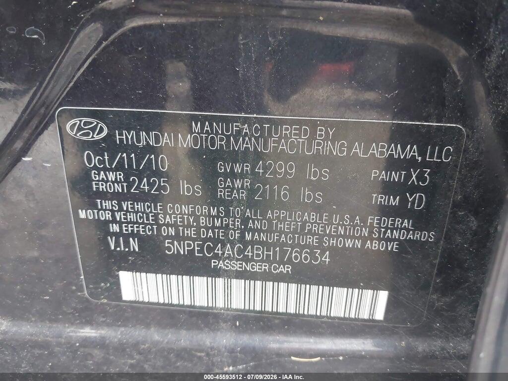 5NPEC4AC4BH176634 2011 HYUNDAI SONATA photo no. 9