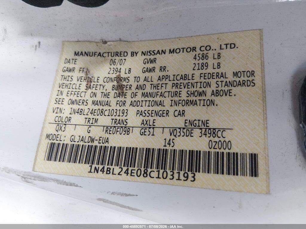 1N4BL24E08C103193 2008 NISSAN ALTIMA photo no. 9