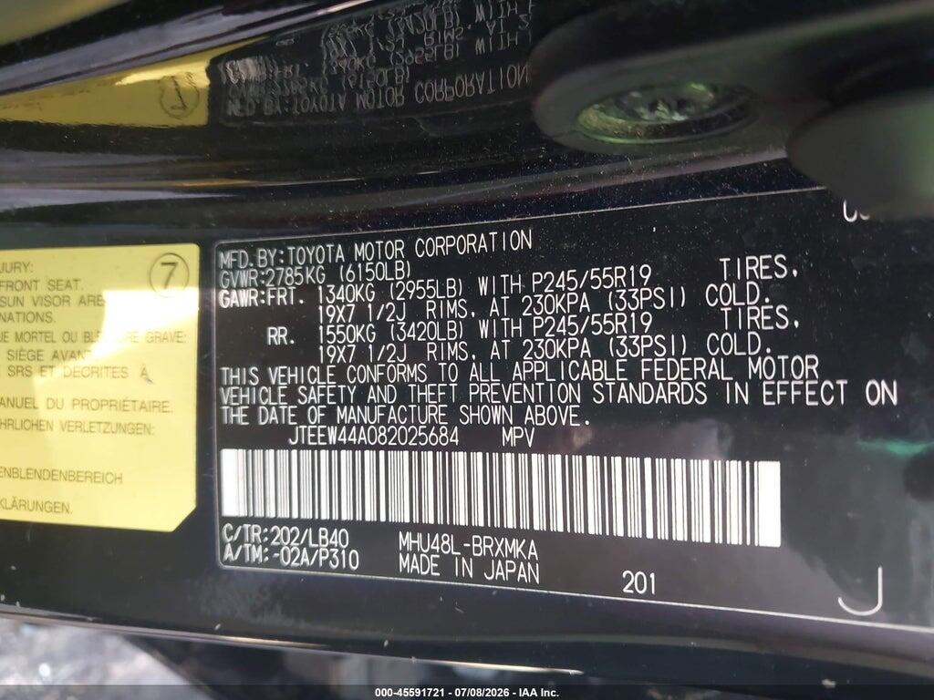JTEEW44A082025684 2008 TOYOTA HIGHLANDER HYBRID photo no. 9