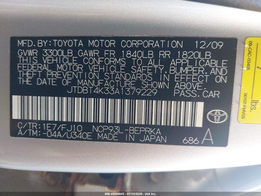 JTDBT4K33A1379229 2010 TOYOTA YARIS photo no. 9