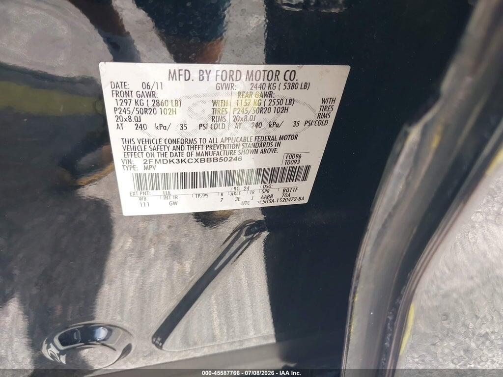 2FMDK3KCXBBB50246 2011 FORD EDGE photo no. 9