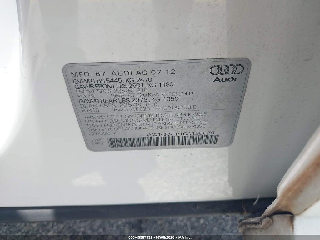 WA1CFAFP1CA138628 2012 AUDI Q5 photo no. 9