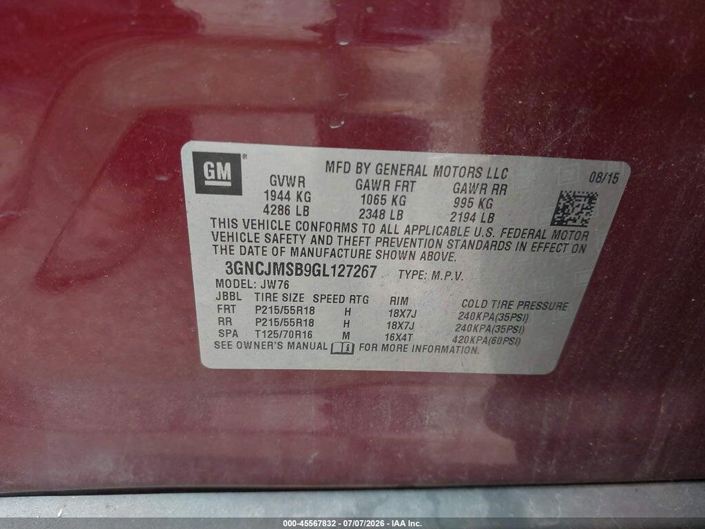 3GNCJMSB9GL127267 2016 CHEVROLET TRAX photo no. 9