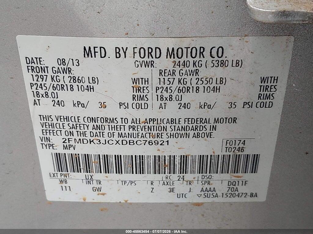 2FMDK3JCXDBC76921 2013 FORD EDGE photo no. 9
