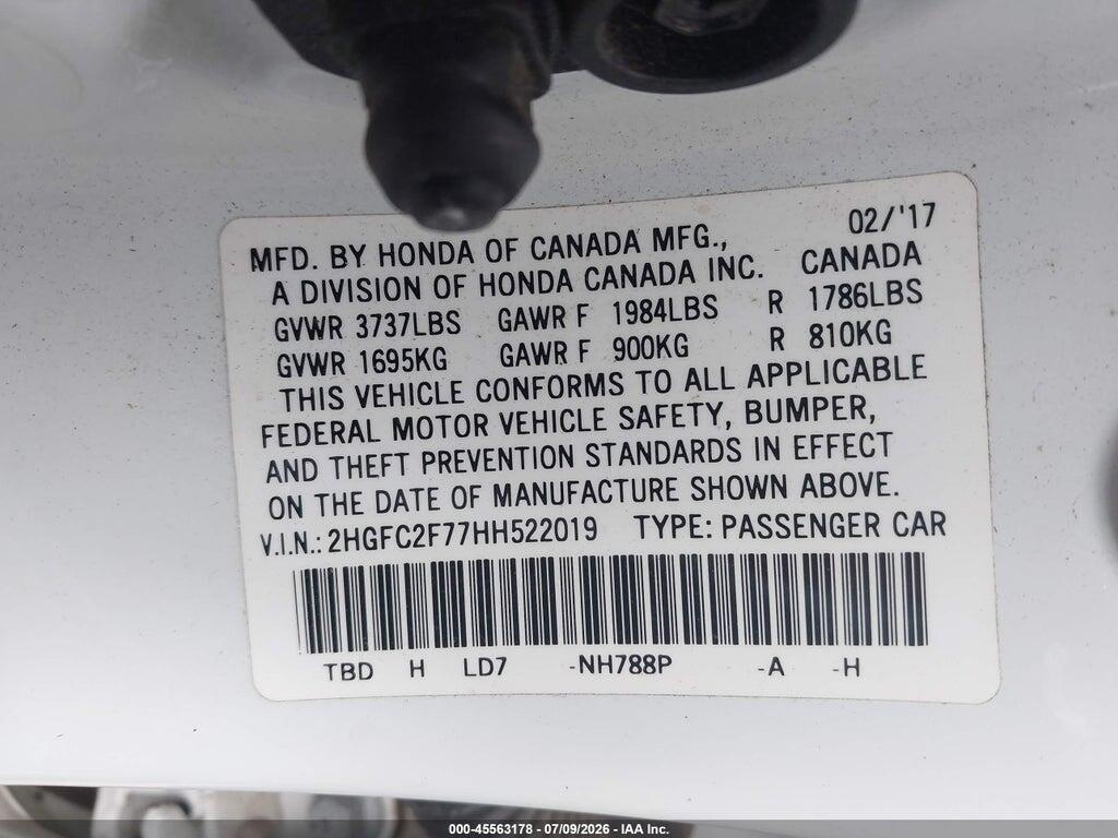 2HGFC2F77HH522019 2017 HONDA CIVIC photo no. 9