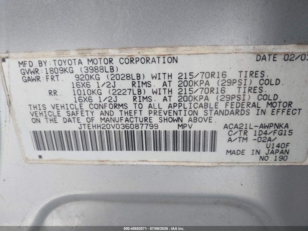 JTEHH20V036087799 2003 TOYOTA RAV4 photo no. 9