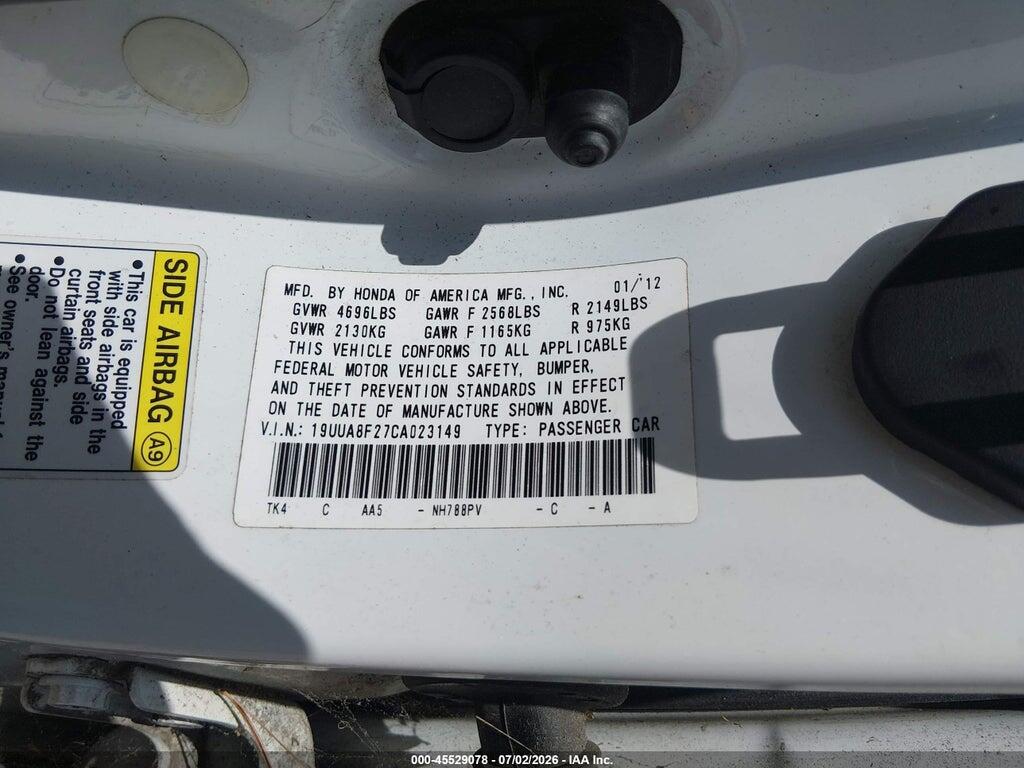 19UUA8F27CA023149 2012 ACURA TL photo no. 9