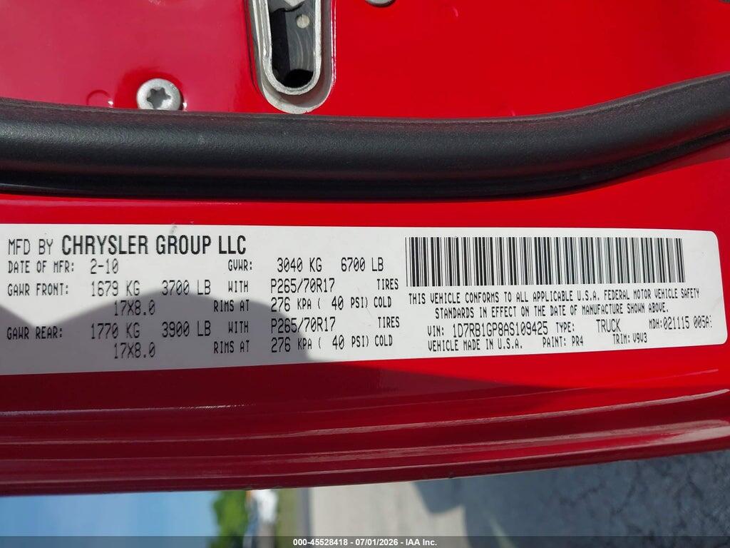 1D7RB1GP8AS109425 2010 DODGE RAM 1500 photo no. 9