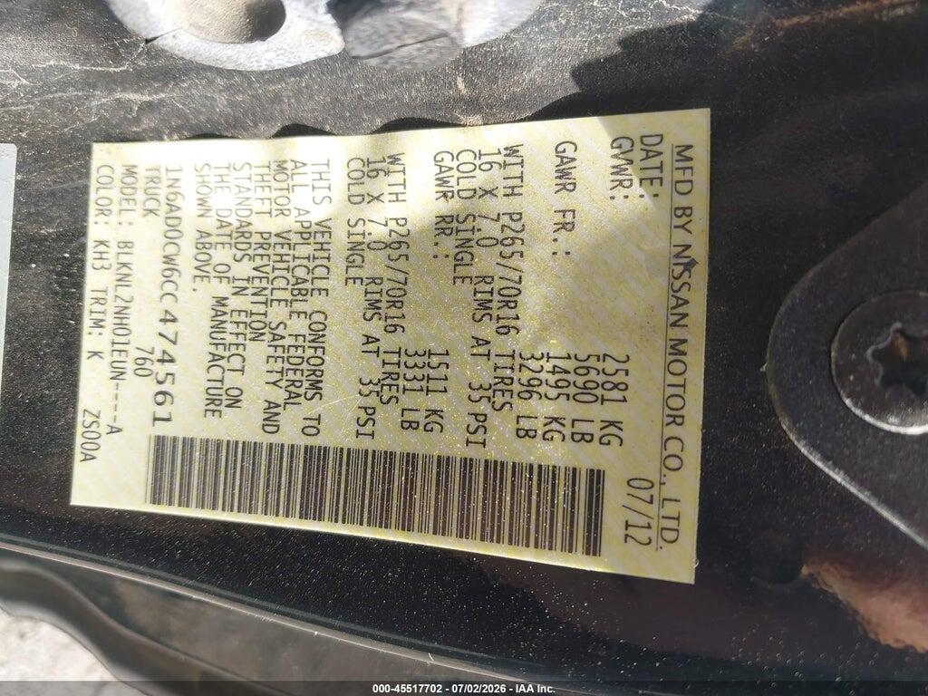 1N6AD0CW6CC474561 2012 NISSAN FRONTIER photo no. 9