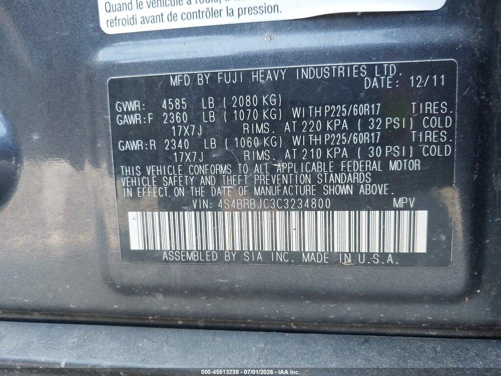 4S4BRBJC3C3234800 2012 SUBARU OUTBACK photo no. 9