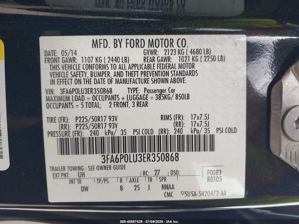 3FA6P0LU3ER350868 2014 FORD FUSION HYBRID photo no. 9