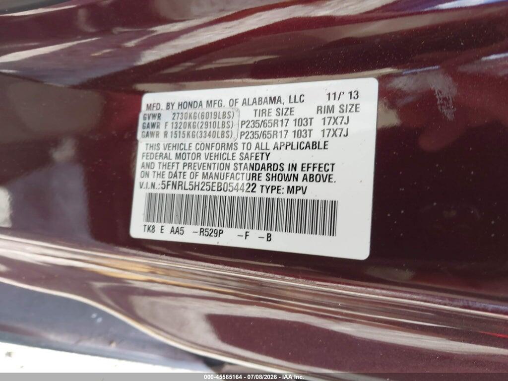 5FNRL5H25EB054422 2014 HONDA ODYSSEY photo no. 9
