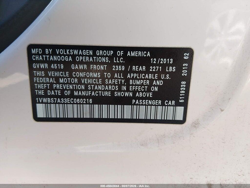 1VWBS7A33EC060216 2014 VOLKSWAGEN PASSAT photo no. 9