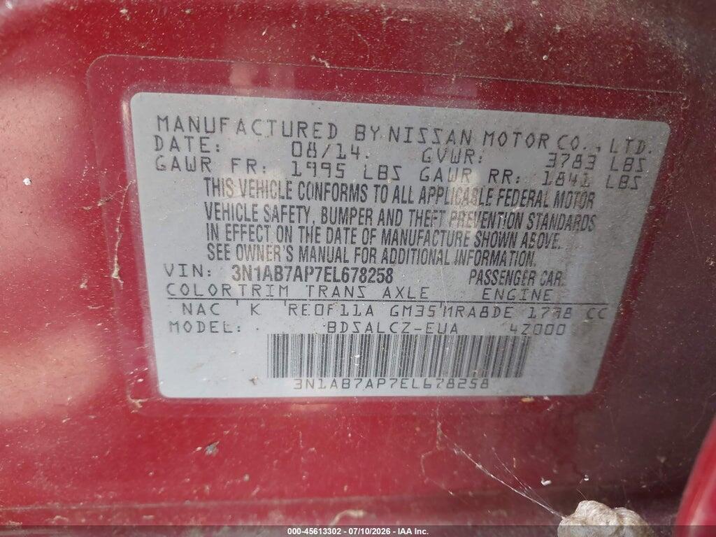 3N1AB7AP7EL678258 2014 NISSAN SENTRA photo no. 9