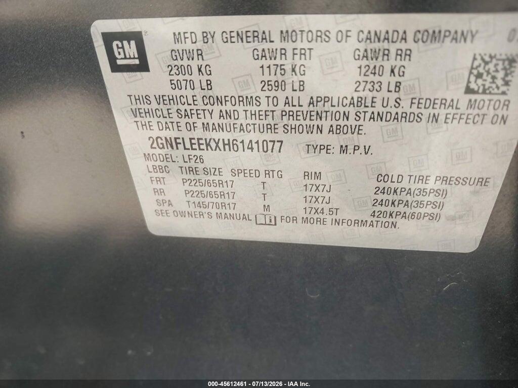 2GNFLEEKXH6141077 2017 CHEVROLET EQUINOX photo no. 9