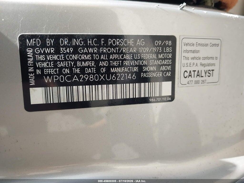 WP0CA2980XU622146 1999 PORSCHE BOXSTER photo no. 9