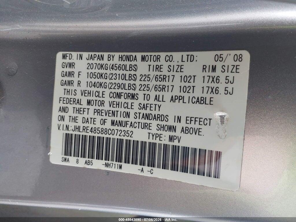 JHLRE48588C072352 2008 HONDA CR-V photo no. 9