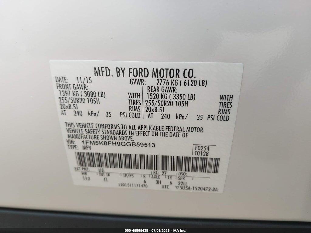 1FM5K8FH9GGB59513 2016 FORD EXPLORER photo no. 9