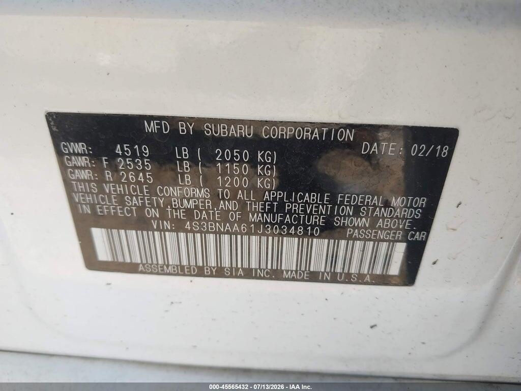 4S3BNAA61J3034810 2018 SUBARU LEGACY photo no. 9