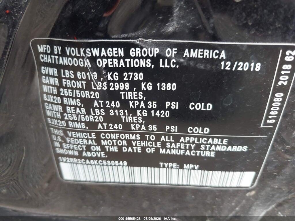 1V2RR2CA6KC530549 2019 VOLKSWAGEN ATLAS photo no. 9