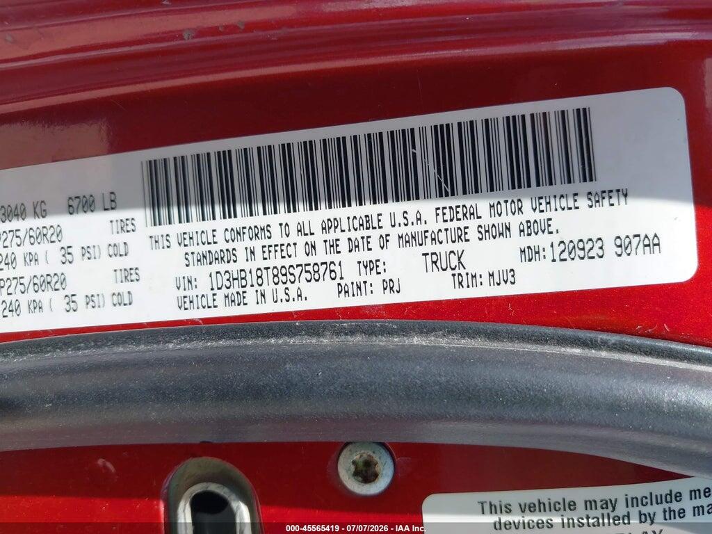 1D3HB18T89S758761 2009 DODGE RAM 1500 photo no. 9