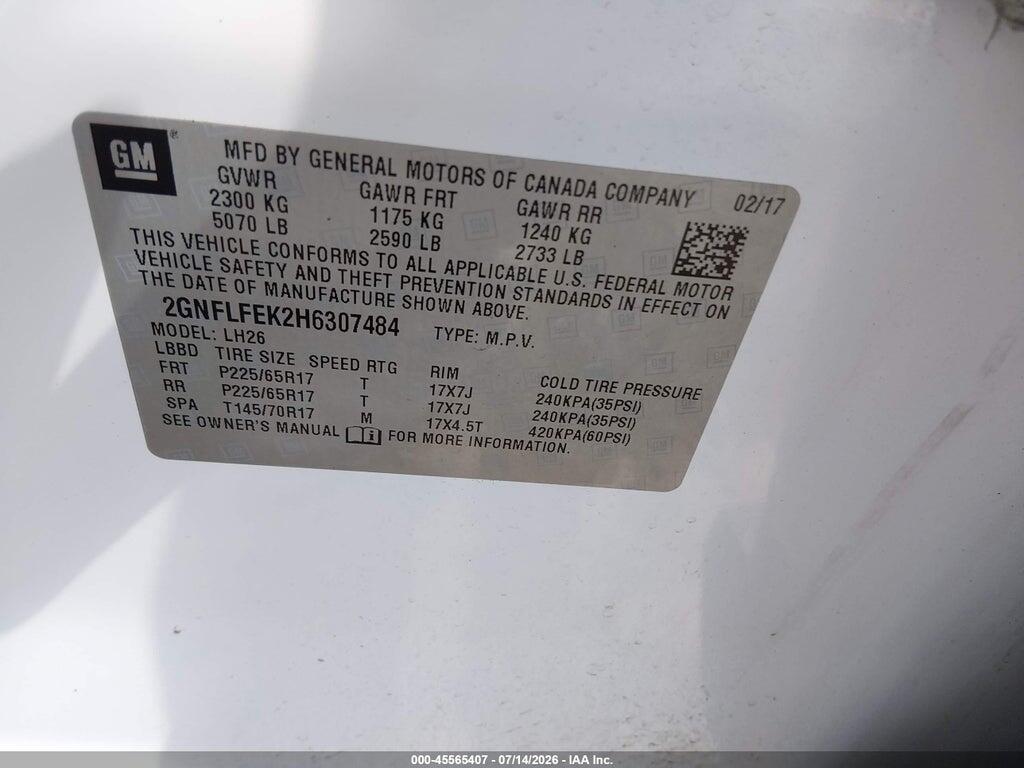 2GNFLFEK2H6307484 2017 CHEVROLET EQUINOX photo no. 9