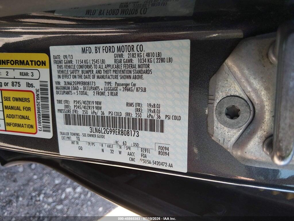 3LN6L2G99ER808173 2014 LINCOLN MKZ photo no. 9