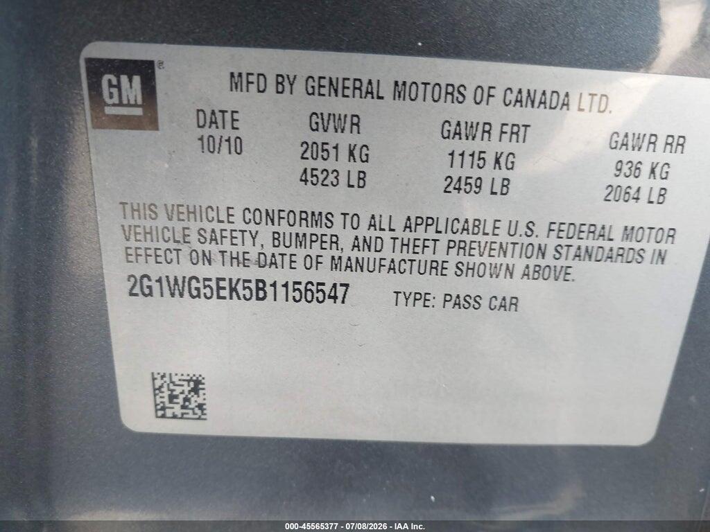 2G1WG5EK5B1156547 2011 CHEVROLET IMPALA photo no. 9