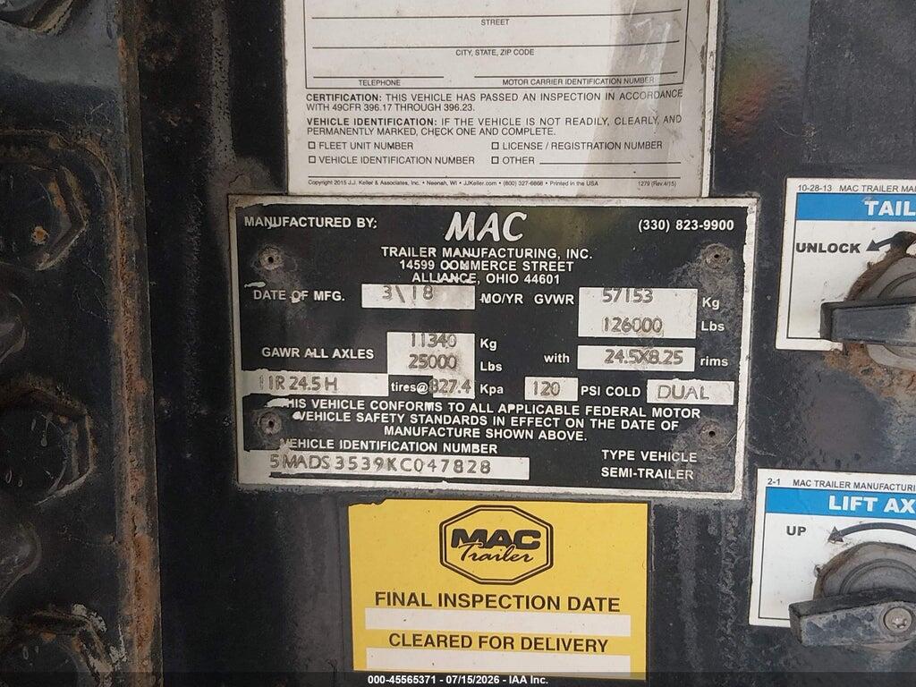 5MADS3539KC047828 2019 MAC TRAILER MFG END DUMP photo no. 9