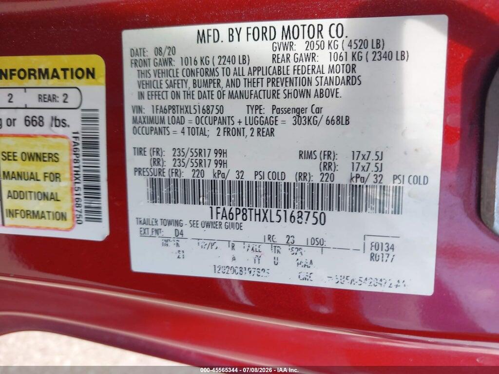 1FA6P8THXL5168750 2020 FORD MUSTANG photo no. 9