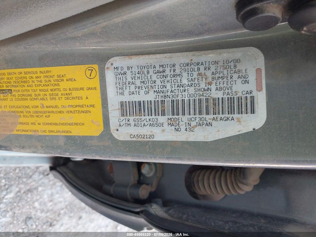JTHBN30F310009422 2001 LEXUS LS 430 photo no. 9
