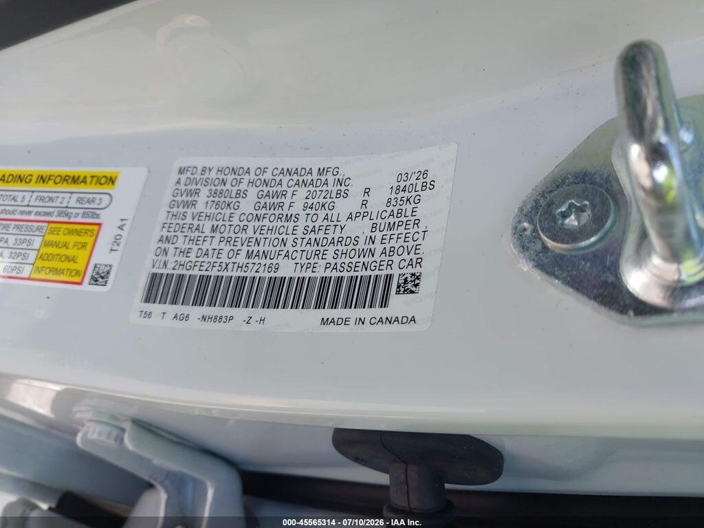 2HGFE2F5XTH572169 2026 HONDA CIVIC photo no. 9