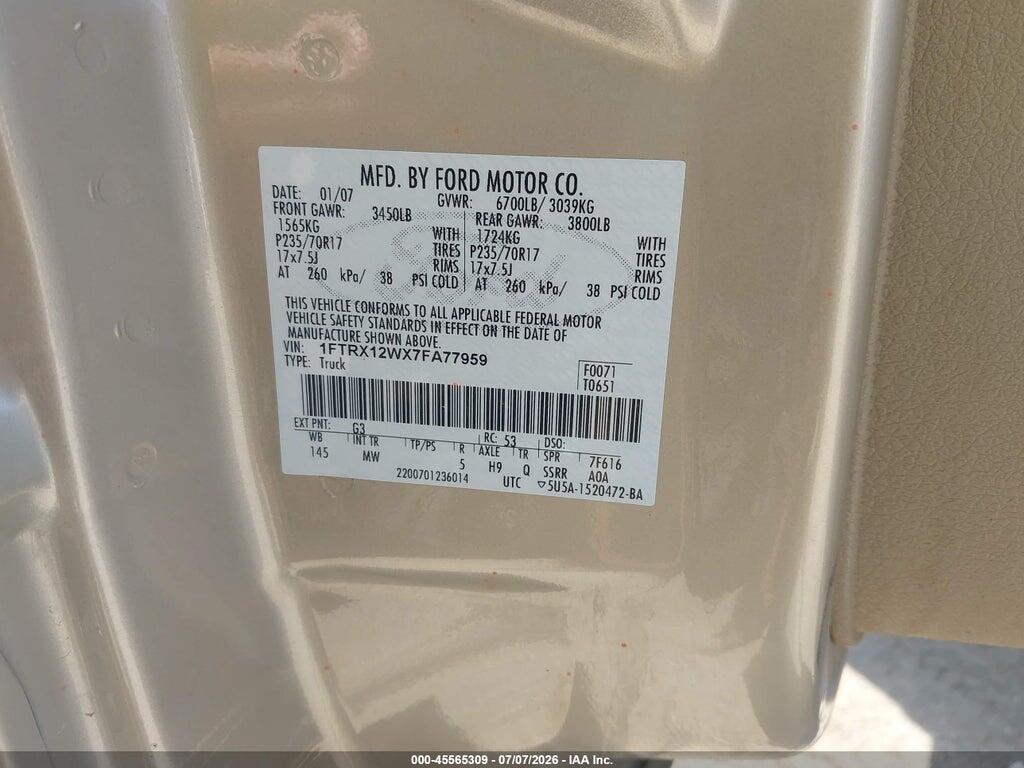 1FTRX12WX7FA77959 2007 FORD F-150 photo no. 9