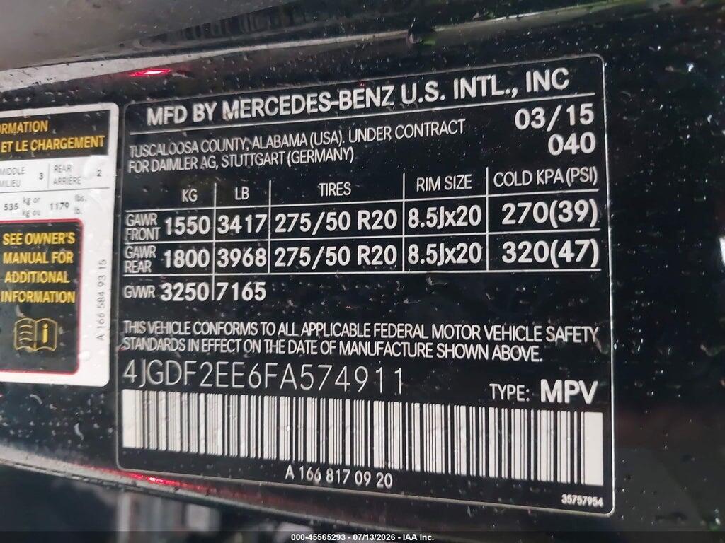 4JGDF2EE6FA574911 2015 MERCEDES-BENZ GL 350 BLUETEC photo no. 9