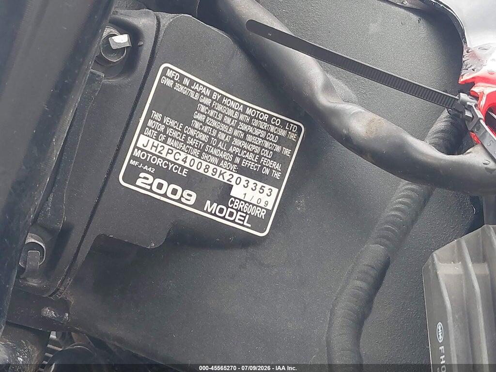 JH2PC40089K203353 2009 HONDA CBR600 photo no. 10