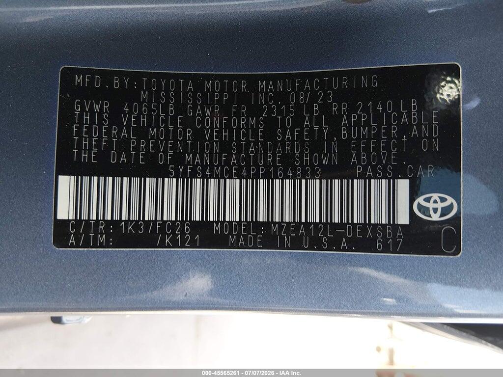 5YFS4MCE4PP164833 2023 TOYOTA COROLLA photo no. 9